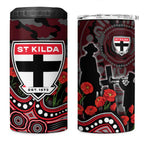 St Kilda Saints ANZAC Day 4 in 1 Can Cooler Tumbler Indigenous Dot Art with Poppy Flower Tribute