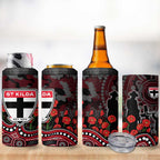 St Kilda Saints ANZAC Day 4 in 1 Can Cooler Tumbler Indigenous Dot Art with Poppy Flower Tribute