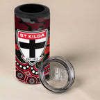 St Kilda Saints ANZAC Day 4 in 1 Can Cooler Tumbler Indigenous Dot Art with Poppy Flower Tribute