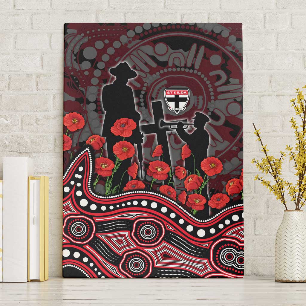 St Kilda Saints ANZAC Day Canvas Wall Art Indigenous Dot Art with Poppy Flower Tribute