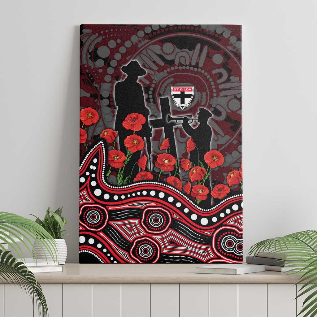 St Kilda Saints ANZAC Day Canvas Wall Art Indigenous Dot Art with Poppy Flower Tribute