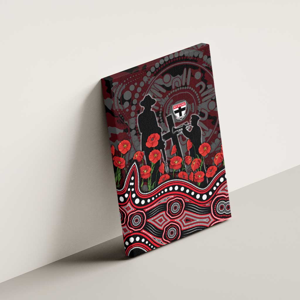 St Kilda Saints ANZAC Day Canvas Wall Art Indigenous Dot Art with Poppy Flower Tribute