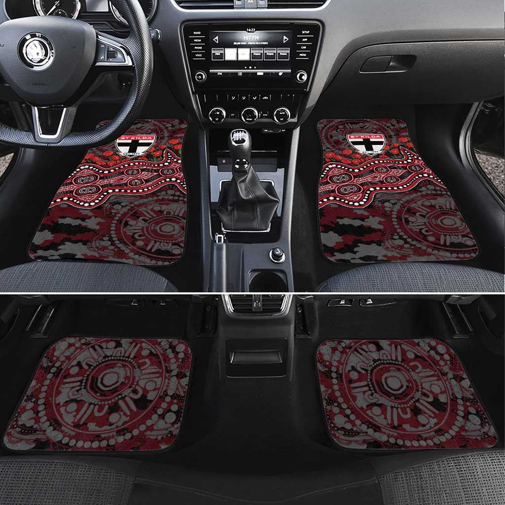 St Kilda Saints ANZAC Day Car Mats Indigenous Dot Art with Poppy Flower Tribute