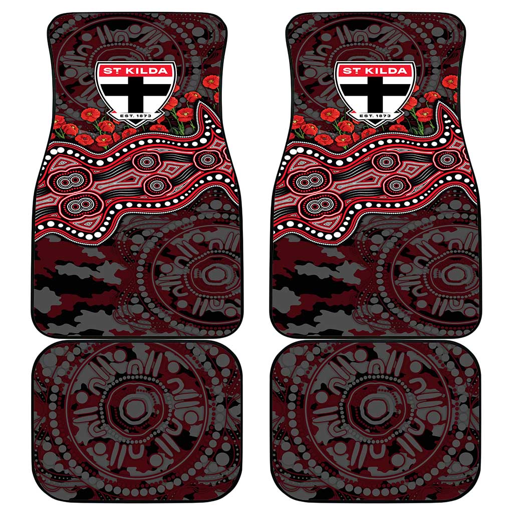 St Kilda Saints ANZAC Day Car Mats Indigenous Dot Art with Poppy Flower Tribute