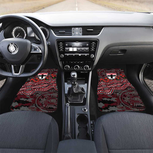 St Kilda Saints ANZAC Day Car Mats Indigenous Dot Art with Poppy Flower Tribute
