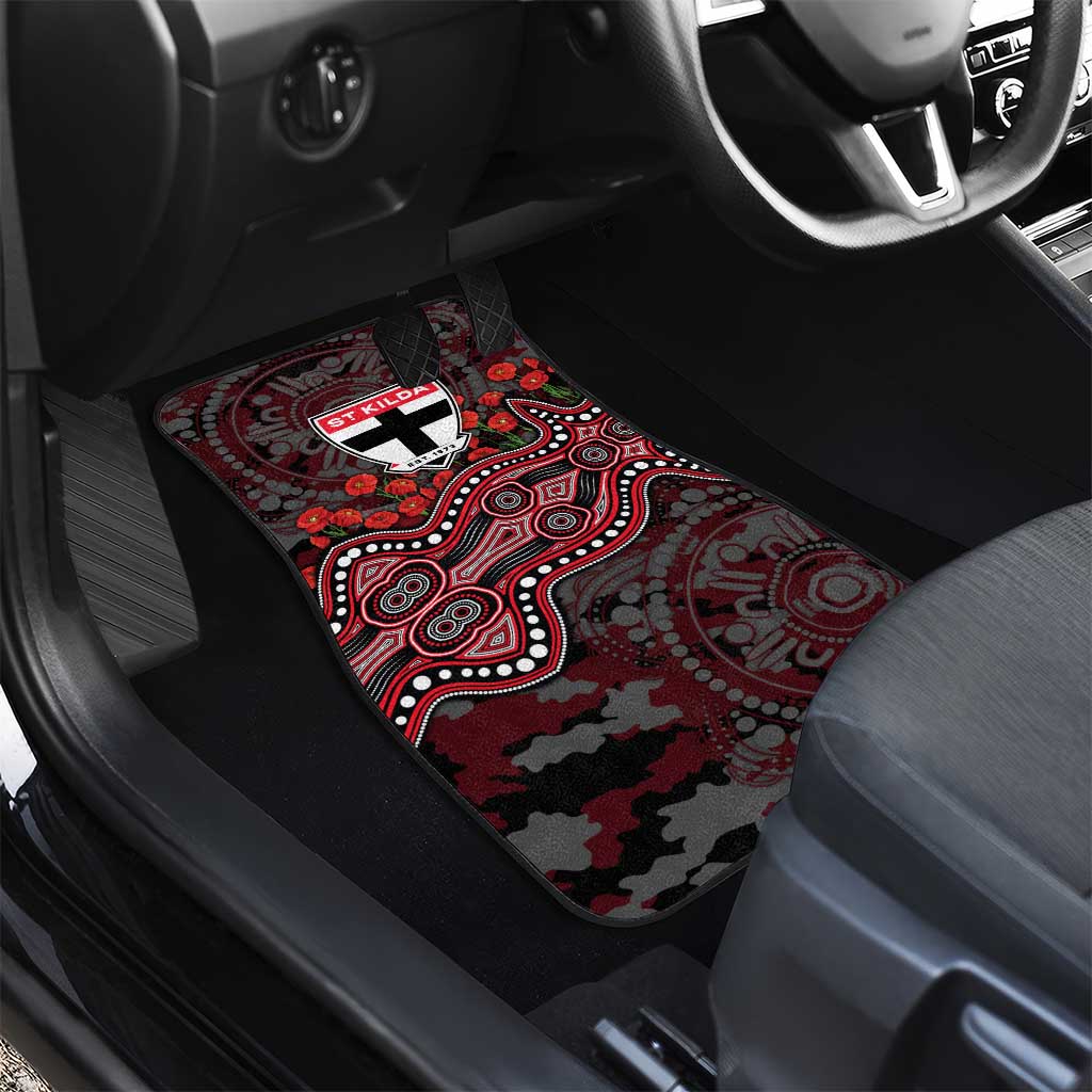 St Kilda Saints ANZAC Day Car Mats Indigenous Dot Art with Poppy Flower Tribute