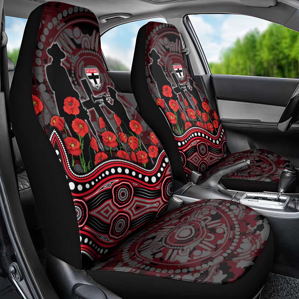 St Kilda Saints ANZAC Day Car Seat Cover Indigenous Dot Art with Poppy Flower Tribute
