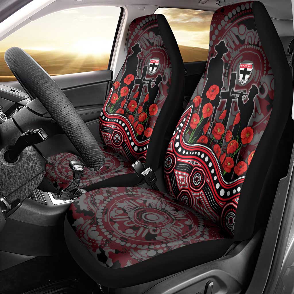 St Kilda Saints ANZAC Day Car Seat Cover Indigenous Dot Art with Poppy Flower Tribute