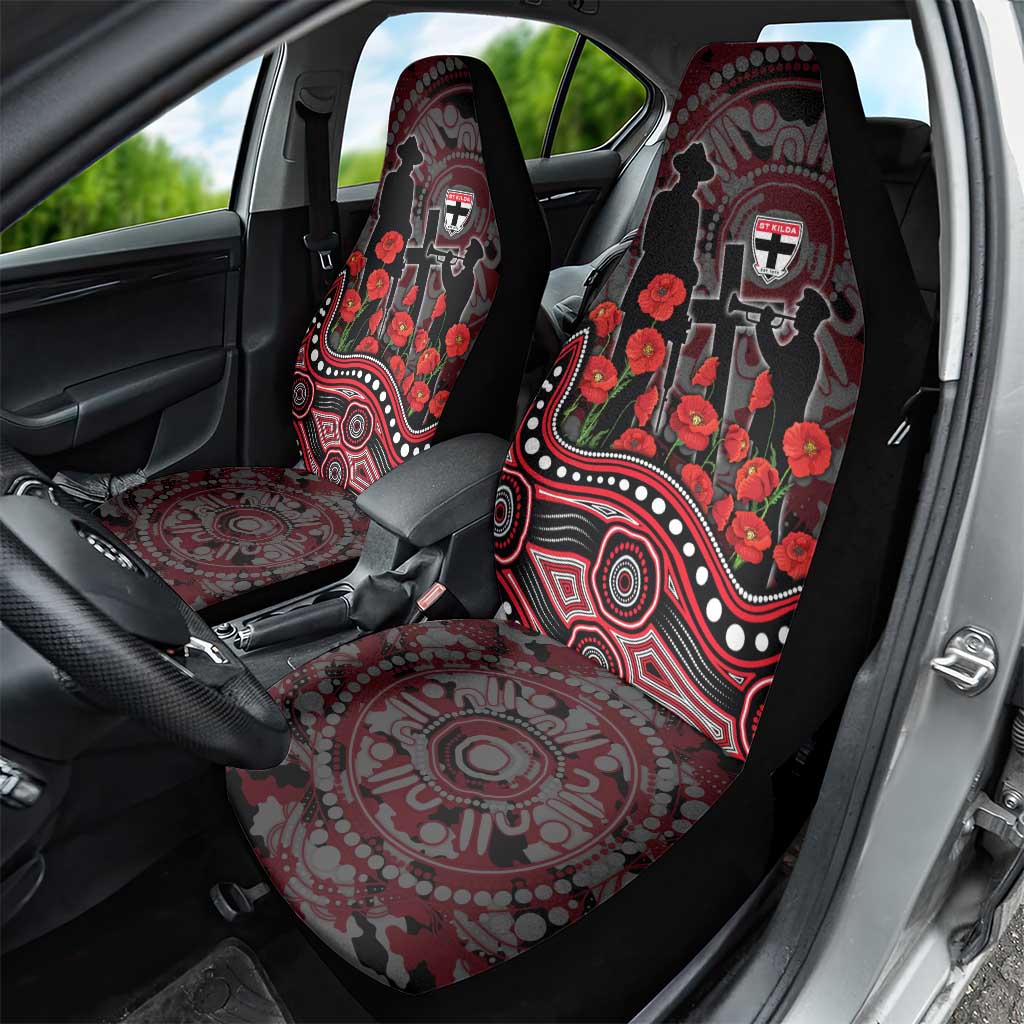 St Kilda Saints ANZAC Day Car Seat Cover Indigenous Dot Art with Poppy Flower Tribute