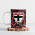 St Kilda Saints ANZAC Day Ceramic Mug Indigenous Dot Art with Poppy Flower Tribute