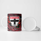 St Kilda Saints ANZAC Day Ceramic Mug Indigenous Dot Art with Poppy Flower Tribute