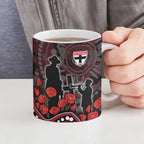 St Kilda Saints ANZAC Day Ceramic Mug Indigenous Dot Art with Poppy Flower Tribute