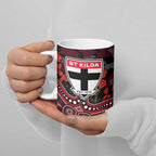 St Kilda Saints ANZAC Day Ceramic Mug Indigenous Dot Art with Poppy Flower Tribute