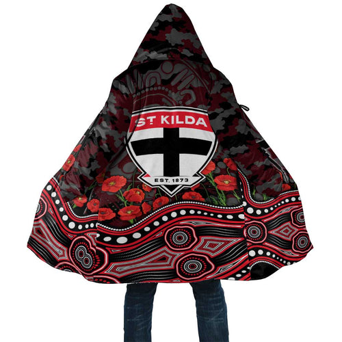 St Kilda Saints ANZAC Day Cloak Indigenous Dot Art with Poppy Flower Tribute