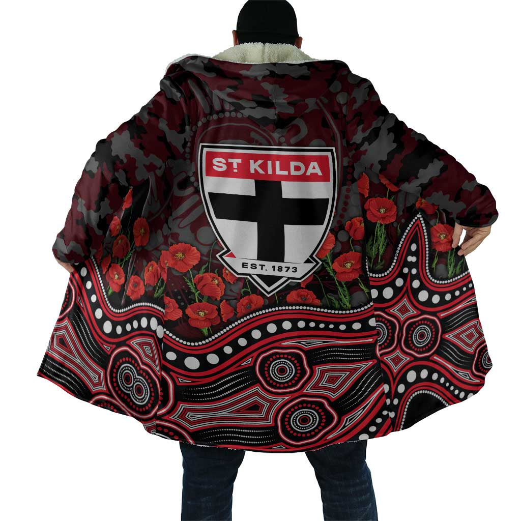 St Kilda Saints ANZAC Day Cloak Indigenous Dot Art with Poppy Flower Tribute