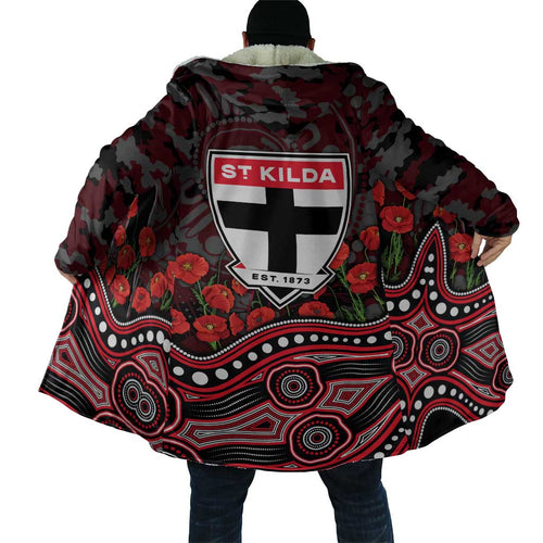 St Kilda Saints ANZAC Day Cloak Indigenous Dot Art with Poppy Flower Tribute