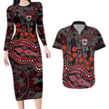 St Kilda Saints ANZAC Day Couples Matching Long Sleeve Bodycon Dress and Hawaiian Shirt Indigenous Dot Art with Poppy Flower Tribute