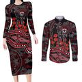 St Kilda Saints ANZAC Day Couples Matching Long Sleeve Bodycon Dress and Long Sleeve Button Shirt Indigenous Dot Art with Poppy Flower Tribute