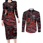 St Kilda Saints ANZAC Day Couples Matching Long Sleeve Bodycon Dress and Long Sleeve Button Shirt Indigenous Dot Art with Poppy Flower Tribute