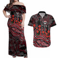 St Kilda Saints ANZAC Day Couples Matching Off Shoulder Maxi Dress and Hawaiian Shirt Indigenous Dot Art with Poppy Flower Tribute