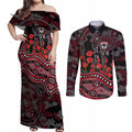St Kilda Saints ANZAC Day Couples Matching Off Shoulder Maxi Dress and Long Sleeve Button Shirt Indigenous Dot Art with Poppy Flower Tribute