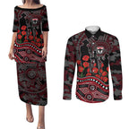 St Kilda Saints ANZAC Day Couples Matching Puletasi and Long Sleeve Button Shirt Indigenous Dot Art with Poppy Flower Tribute