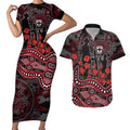 St Kilda Saints ANZAC Day Couples Matching Short Sleeve Bodycon Dress and Hawaiian Shirt Indigenous Dot Art with Poppy Flower Tribute