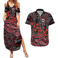 St Kilda Saints ANZAC Day Couples Matching Summer Maxi Dress and Hawaiian Shirt Indigenous Dot Art with Poppy Flower Tribute