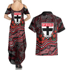 St Kilda Saints ANZAC Day Couples Matching Summer Maxi Dress and Hawaiian Shirt Indigenous Dot Art with Poppy Flower Tribute