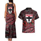 St Kilda Saints ANZAC Day Couples Matching Tank Maxi Dress and Hawaiian Shirt Indigenous Dot Art with Poppy Flower Tribute