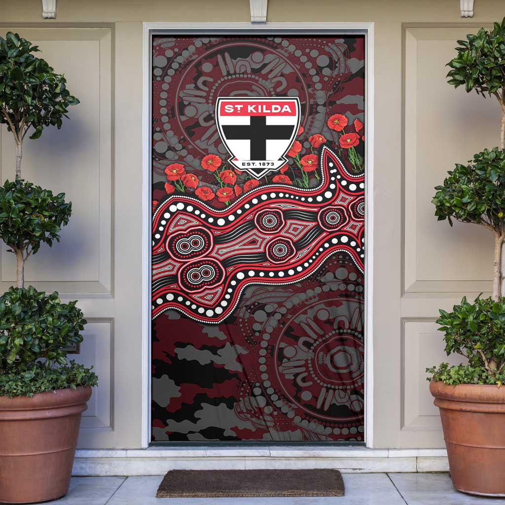 St Kilda Saints ANZAC Day Door Cover Indigenous Dot Art with Poppy Flower Tribute