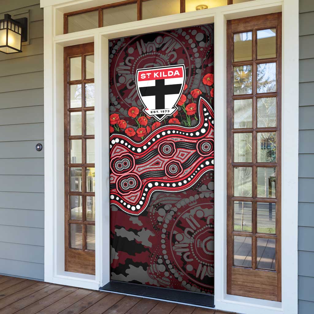 St Kilda Saints ANZAC Day Door Cover Indigenous Dot Art with Poppy Flower Tribute
