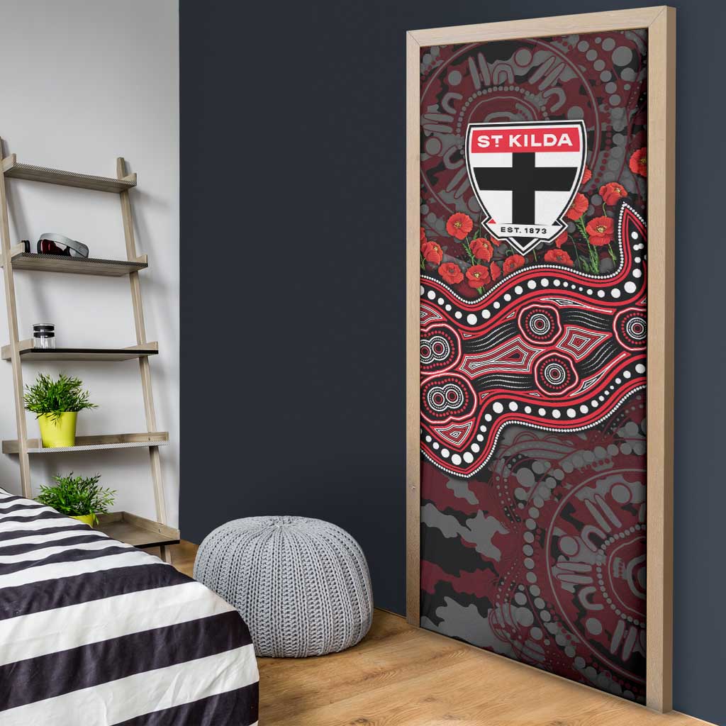 St Kilda Saints ANZAC Day Door Cover Indigenous Dot Art with Poppy Flower Tribute