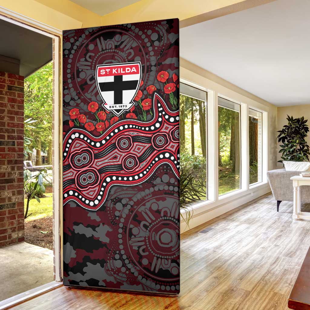 St Kilda Saints ANZAC Day Door Cover Indigenous Dot Art with Poppy Flower Tribute