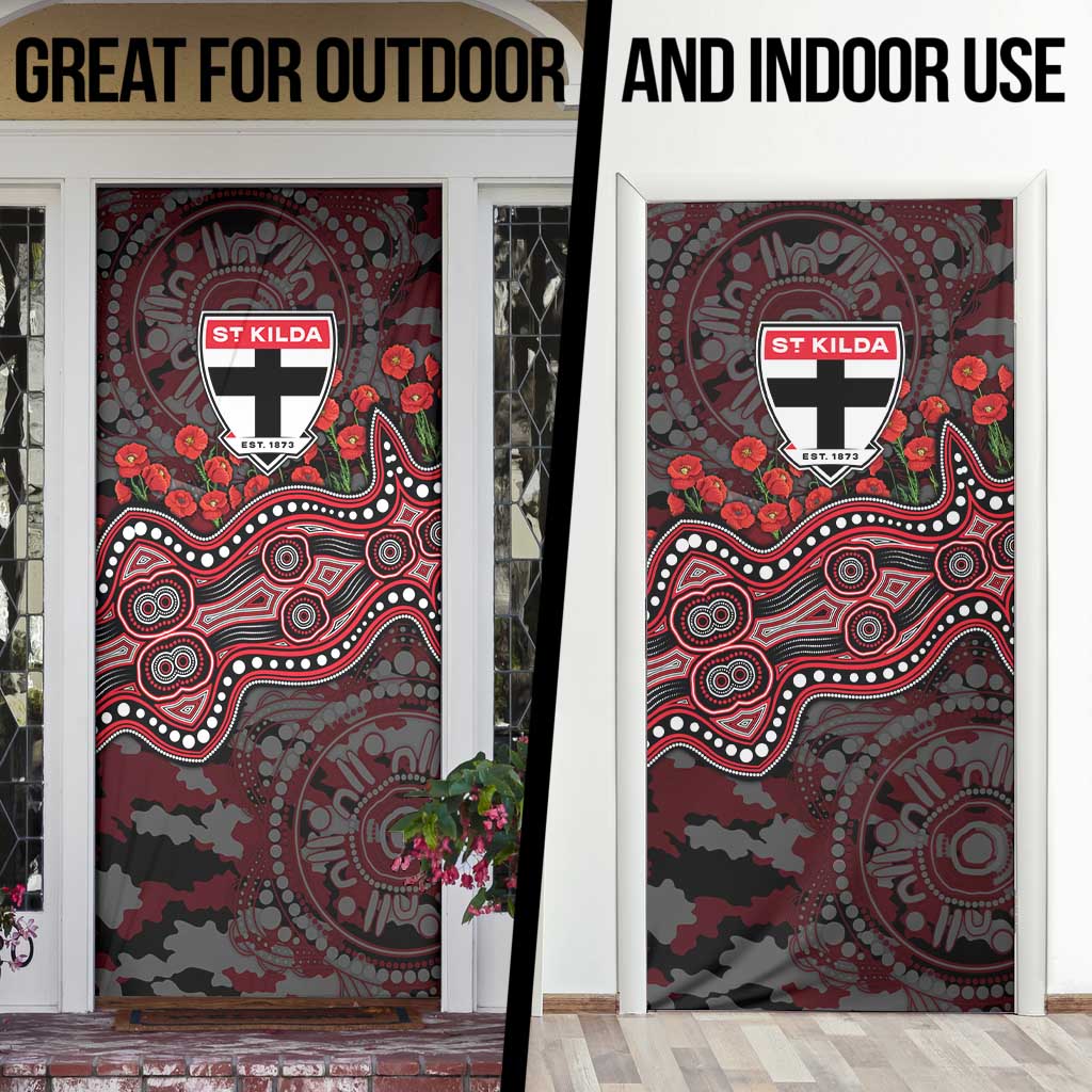 St Kilda Saints ANZAC Day Door Cover Indigenous Dot Art with Poppy Flower Tribute