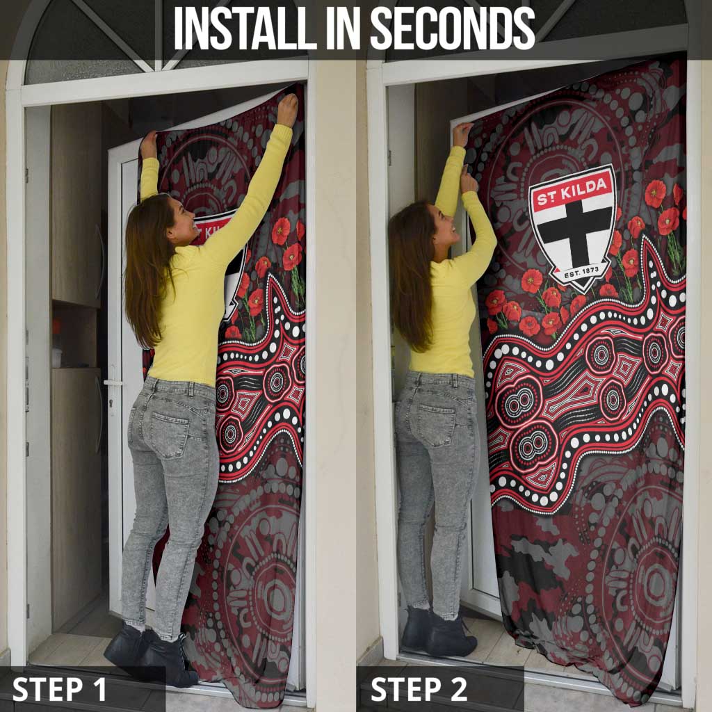 St Kilda Saints ANZAC Day Door Cover Indigenous Dot Art with Poppy Flower Tribute