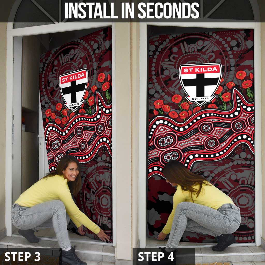 St Kilda Saints ANZAC Day Door Cover Indigenous Dot Art with Poppy Flower Tribute