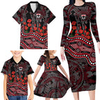 St Kilda Saints ANZAC Day Family Matching Long Sleeve Bodycon Dress and Hawaiian Shirt Indigenous Dot Art with Poppy Flower Tribute
