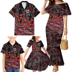 St Kilda Saints ANZAC Day Family Matching Mermaid Dress and Hawaiian Shirt Indigenous Dot Art with Poppy Flower Tribute