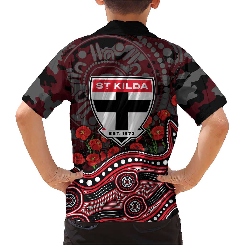 St Kilda Saints ANZAC Day Family Matching Mermaid Dress and Hawaiian Shirt Indigenous Dot Art with Poppy Flower Tribute