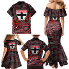 St Kilda Saints ANZAC Day Family Matching Mermaid Dress and Hawaiian Shirt Indigenous Dot Art with Poppy Flower Tribute