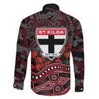 St Kilda Saints ANZAC Day Family Matching Off Shoulder Maxi Dress and Hawaiian Shirt Indigenous Dot Art with Poppy Flower Tribute