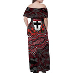 St Kilda Saints ANZAC Day Family Matching Off Shoulder Maxi Dress and Hawaiian Shirt Indigenous Dot Art with Poppy Flower Tribute