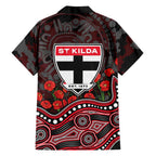St Kilda Saints ANZAC Day Family Matching Off Shoulder Short Dress and Hawaiian Shirt Indigenous Dot Art with Poppy Flower Tribute