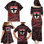 St Kilda Saints ANZAC Day Family Matching Puletasi and Hawaiian Shirt Indigenous Dot Art with Poppy Flower Tribute