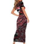 St Kilda Saints ANZAC Day Family Matching Short Sleeve Bodycon Dress and Hawaiian Shirt Indigenous Dot Art with Poppy Flower Tribute