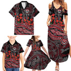 St Kilda Saints ANZAC Day Family Matching Summer Maxi Dress and Hawaiian Shirt Indigenous Dot Art with Poppy Flower Tribute