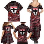 St Kilda Saints ANZAC Day Family Matching Summer Maxi Dress and Hawaiian Shirt Indigenous Dot Art with Poppy Flower Tribute