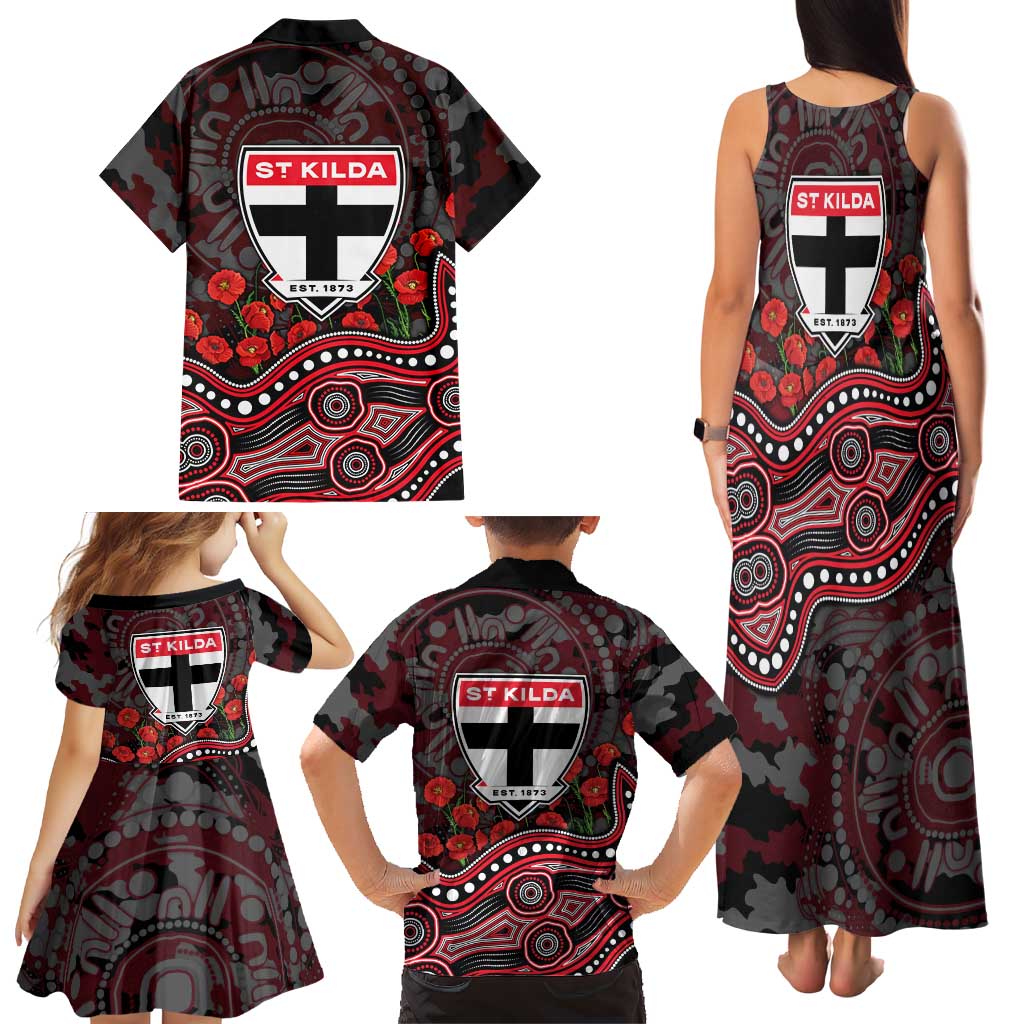 St Kilda Saints ANZAC Day Family Matching Tank Maxi Dress and Hawaiian Shirt Indigenous Dot Art with Poppy Flower Tribute