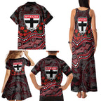 St Kilda Saints ANZAC Day Family Matching Tank Maxi Dress and Hawaiian Shirt Indigenous Dot Art with Poppy Flower Tribute